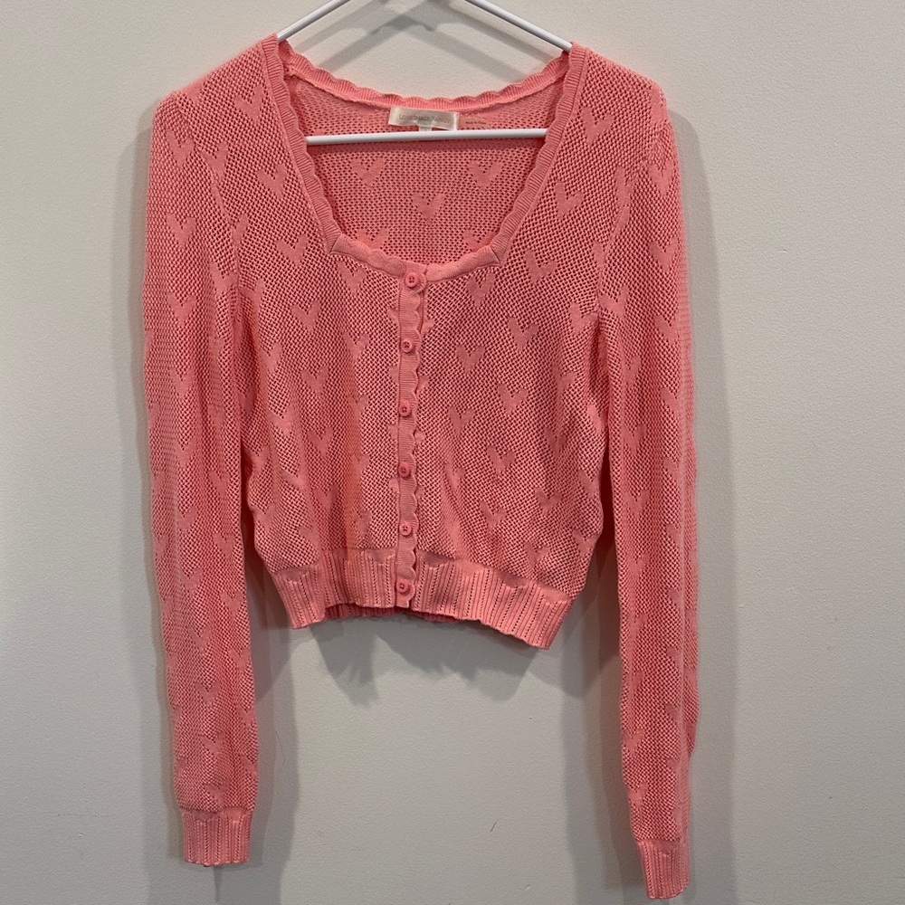 Love Shack Fancy Pink Knit Button-Up Cardigan size small- like new.